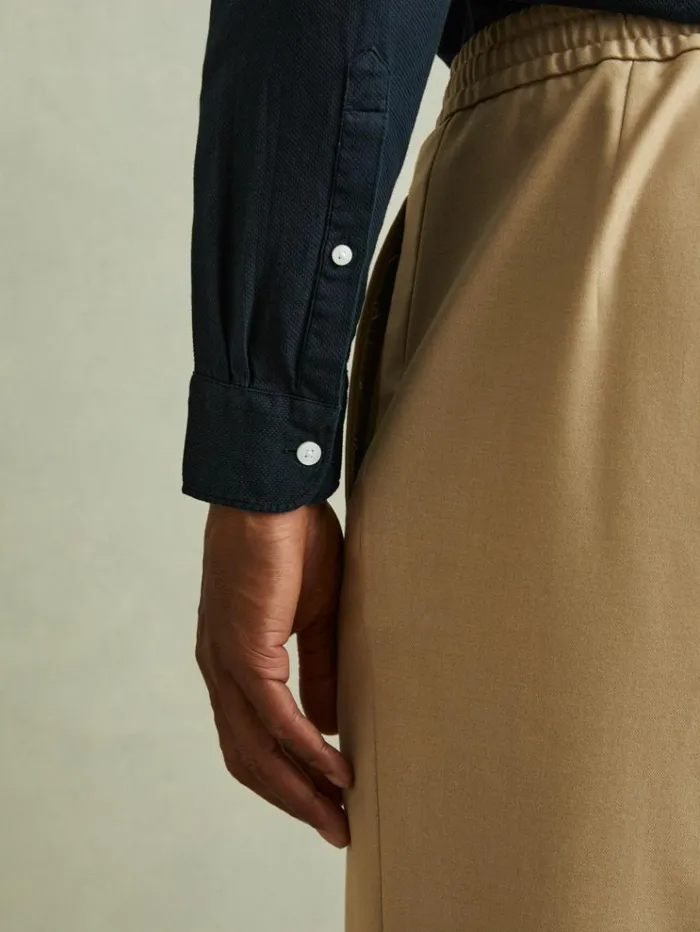 REISS Shirts Men Textured Garment Dyed ButtonThrough Shirt Indigo Blue