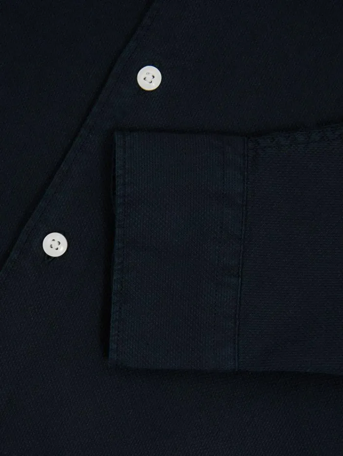 REISS Shirts Men Textured Garment Dyed ButtonThrough Shirt Indigo Blue