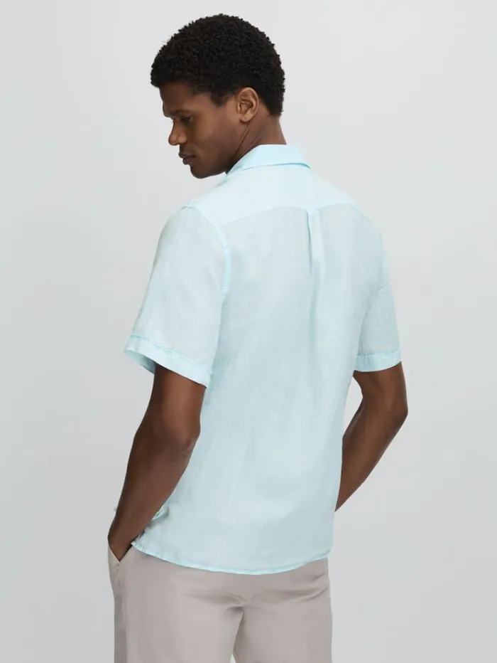 REISS Shirts Men Vilebrequin Linen Shirt Thalassa Blue Print