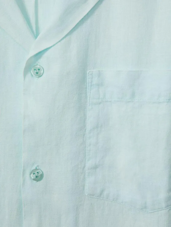 REISS Shirts Men Vilebrequin Linen Shirt Thalassa Blue Print