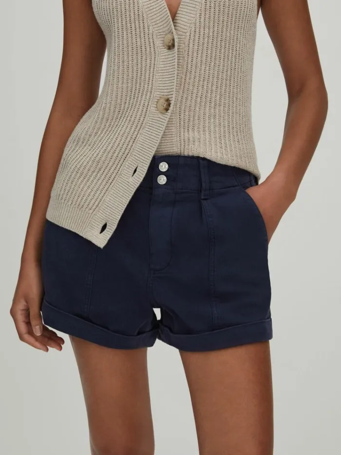 REISS Shorts Women Paige High Rise Shorts With TurnedUp Hems Navy