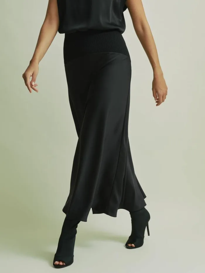 REISS Skirts Women Florere Hybrid Satin Midi Black Skirt Black