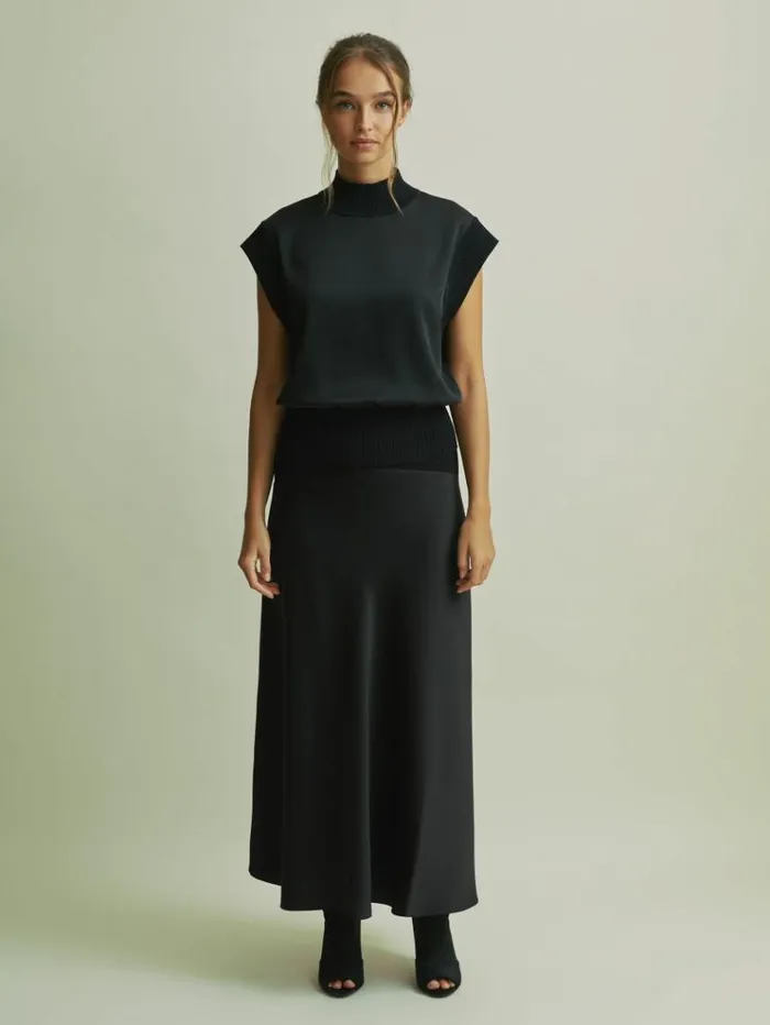 REISS Skirts Women Florere Hybrid Satin Midi Black Skirt Black