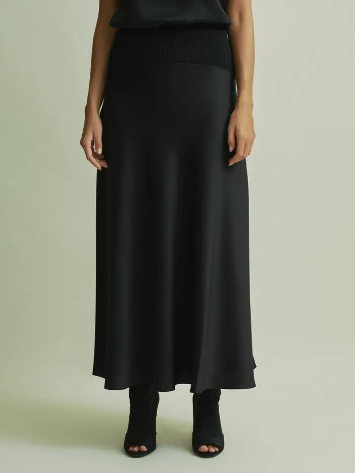 REISS Skirts Women Florere Hybrid Satin Midi Black Skirt Black