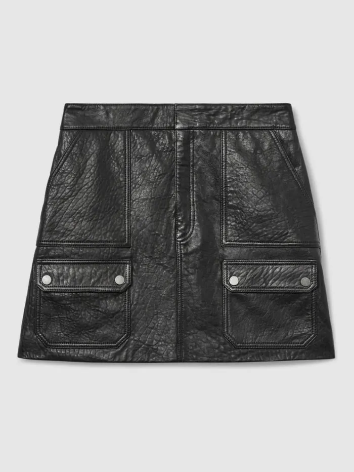 REISS Skirts Women GrainedLeather HighRise Mini Skirt Black