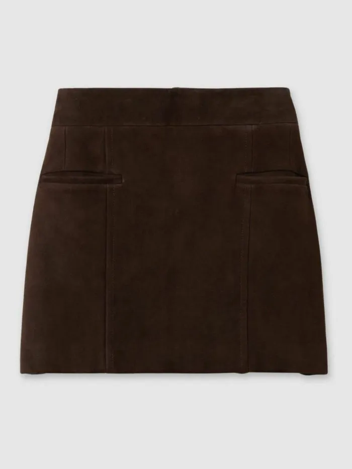 REISS Skirts Women Suede Mini Skirt Chocolate