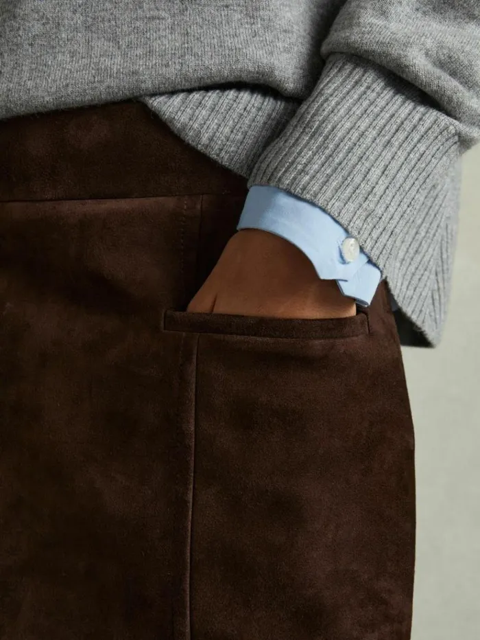 REISS Skirts Women Suede Mini Skirt Chocolate