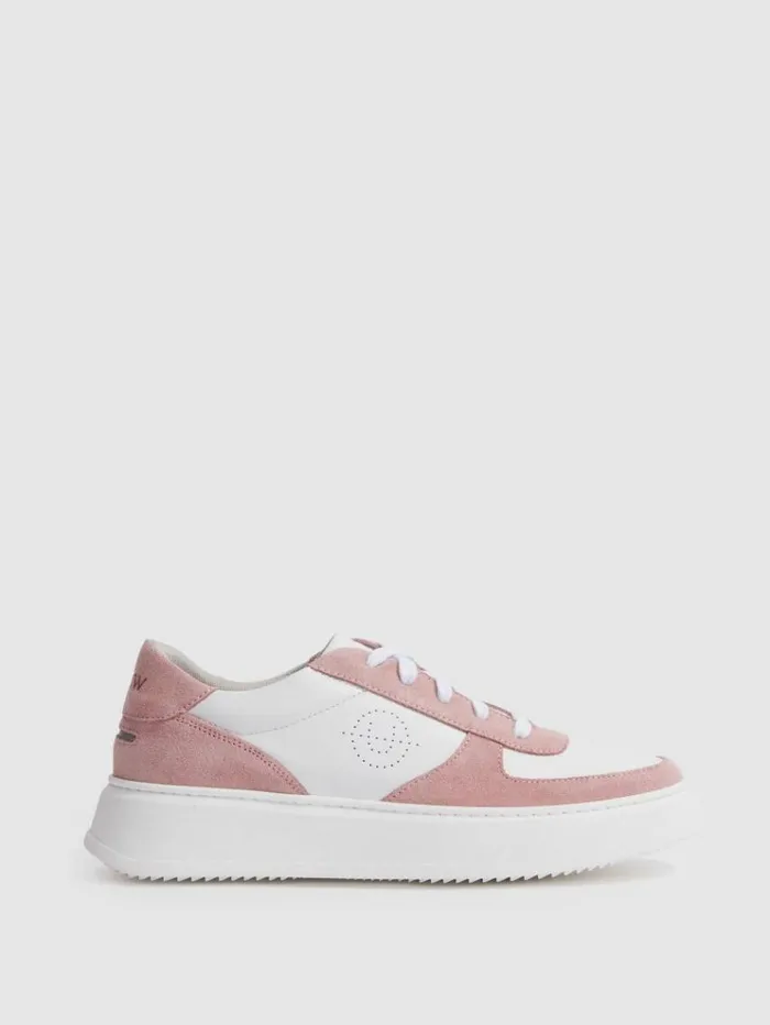 REISS Sneakers Women Unseen Footwear Suede And Leather Trainers Pinkwhite