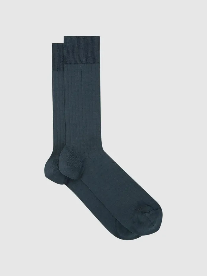 REISS Socks and Underwear Men Ribbed Socks Airforce Blue