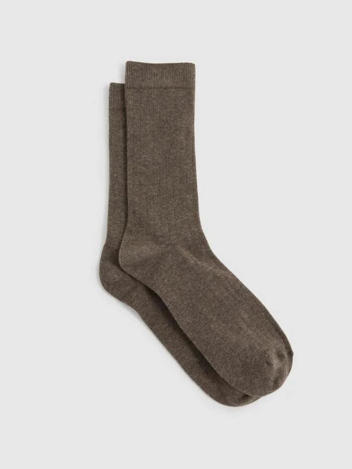 REISS Socks Women Cotton Blend Ribbed Loafer Socks Chocolate