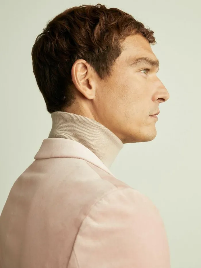 REISS Suits and Tailoring Men Cotton Blend Velvet Blazer Porcelain Pink