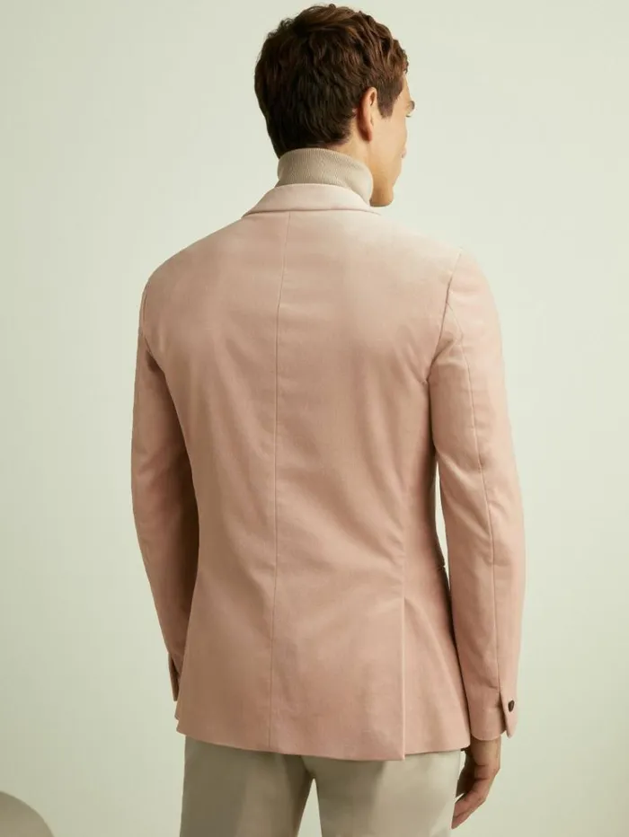 REISS Suits and Tailoring Men Cotton Blend Velvet Blazer Porcelain Pink