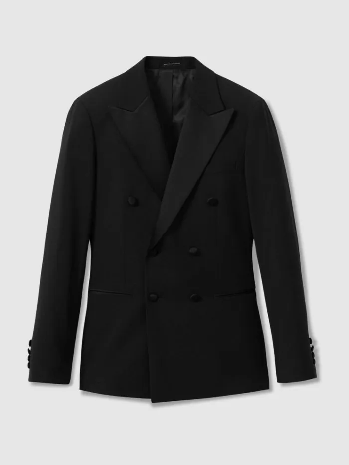 REISS Suits and Tailoring Men Modern Fit Double Breasted Tuxedo Jacket Black