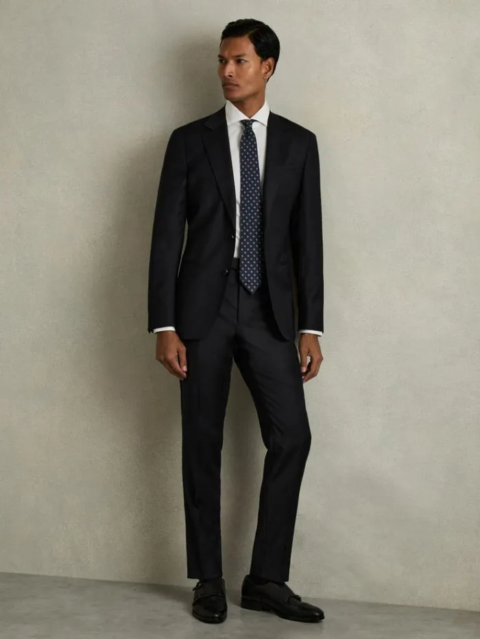 REISS Suits and Tailoring Men Modern SlimFit Wool Suit Trousers Navy
