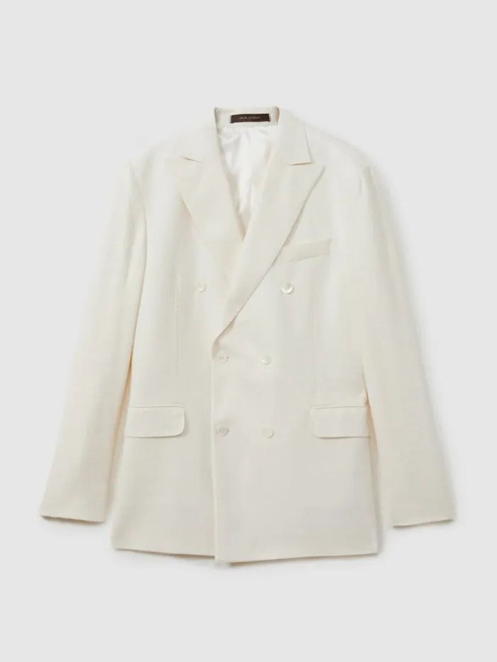 REISS Suits and Tailoring Men Oscar Jacobson LinenWool Twill Double Breasted Snow White Blazer Snow White