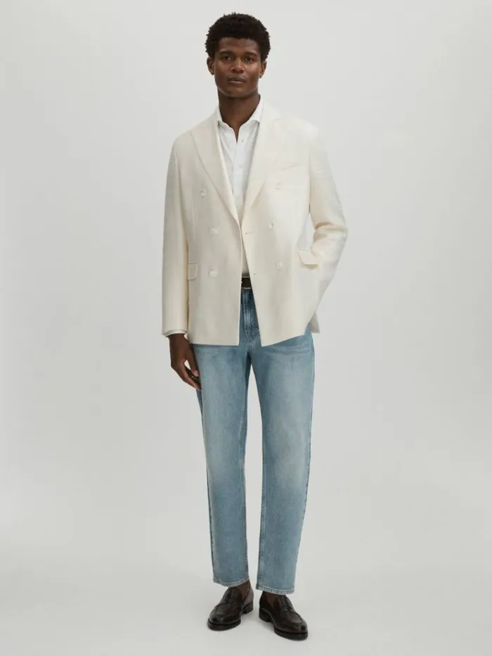 REISS Suits and Tailoring Men Oscar Jacobson LinenWool Twill Double Breasted Snow White Blazer Snow White