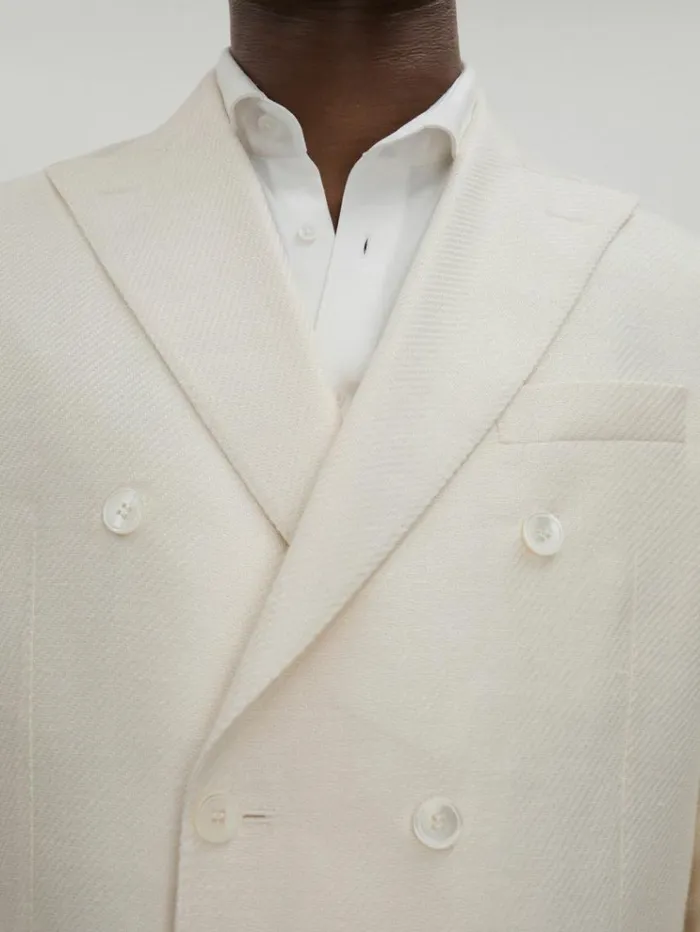 REISS Suits and Tailoring Men Oscar Jacobson LinenWool Twill Double Breasted Snow White Blazer Snow White
