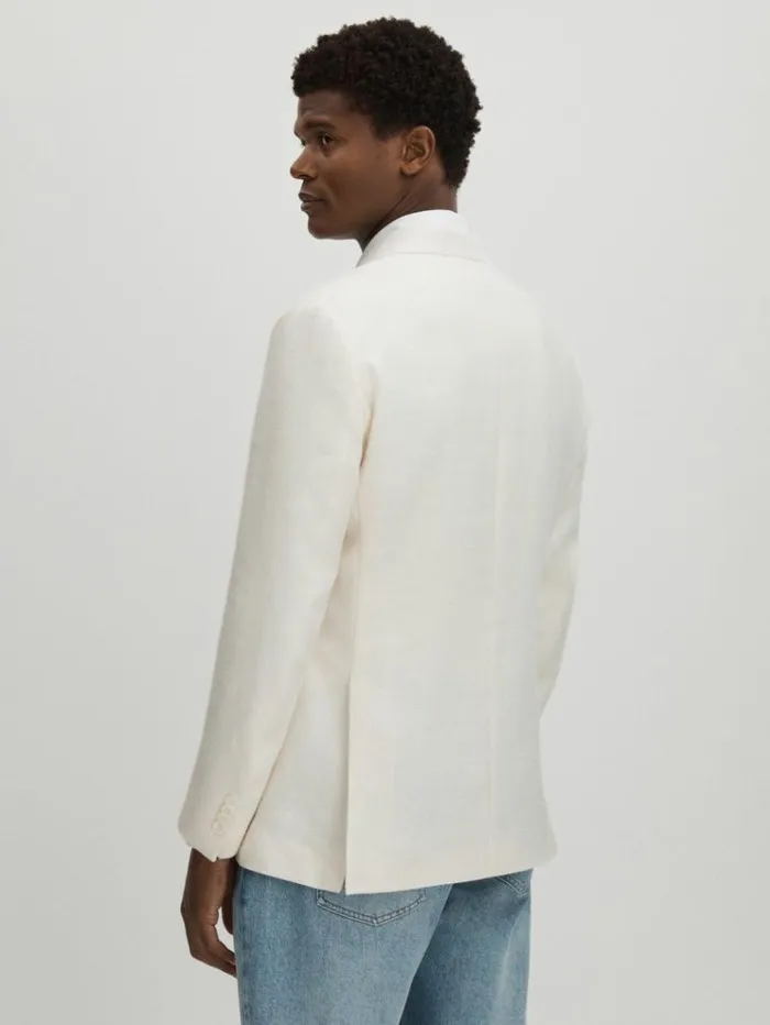 REISS Suits and Tailoring Men Oscar Jacobson LinenWool Twill Double Breasted Snow White Blazer Snow White