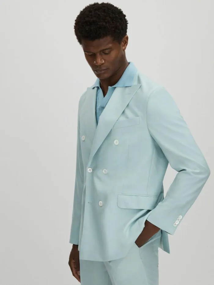 REISS Suits and Tailoring Men Oscar Jacobson Wool Double Breasted Blazer Blue REISS Suits and Tailoring Men Oscar Jacobson Wool Double Breasted Blazer Blue