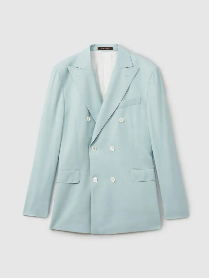 REISS Suits and Tailoring Men Oscar Jacobson Wool Double Breasted Blazer Blue