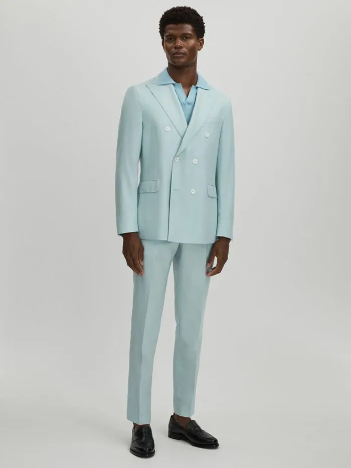 REISS Suits and Tailoring Men Oscar Jacobson Wool Double Breasted Blazer Blue