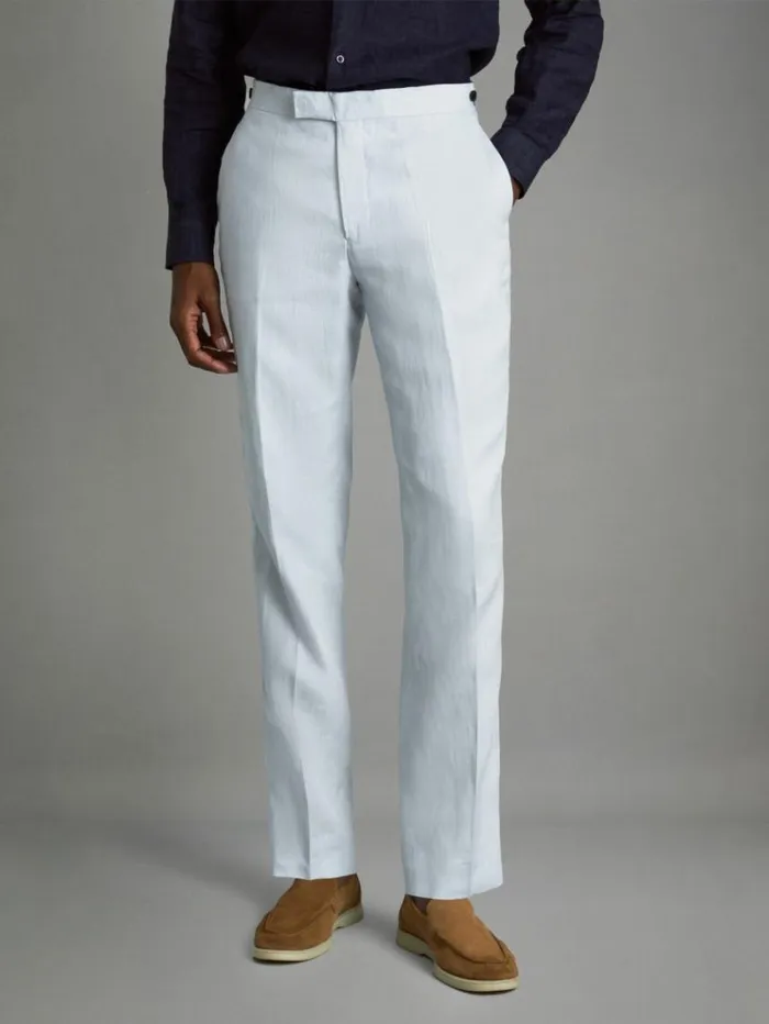 REISS Suits and Tailoring Men Slim Fit Linen Adjuster Trousers Soft Blue