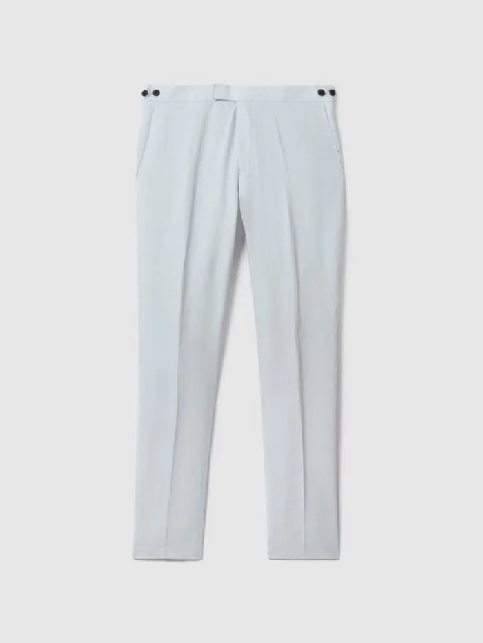 REISS Suits and Tailoring Men Slim Fit Linen Adjuster Trousers Soft Blue