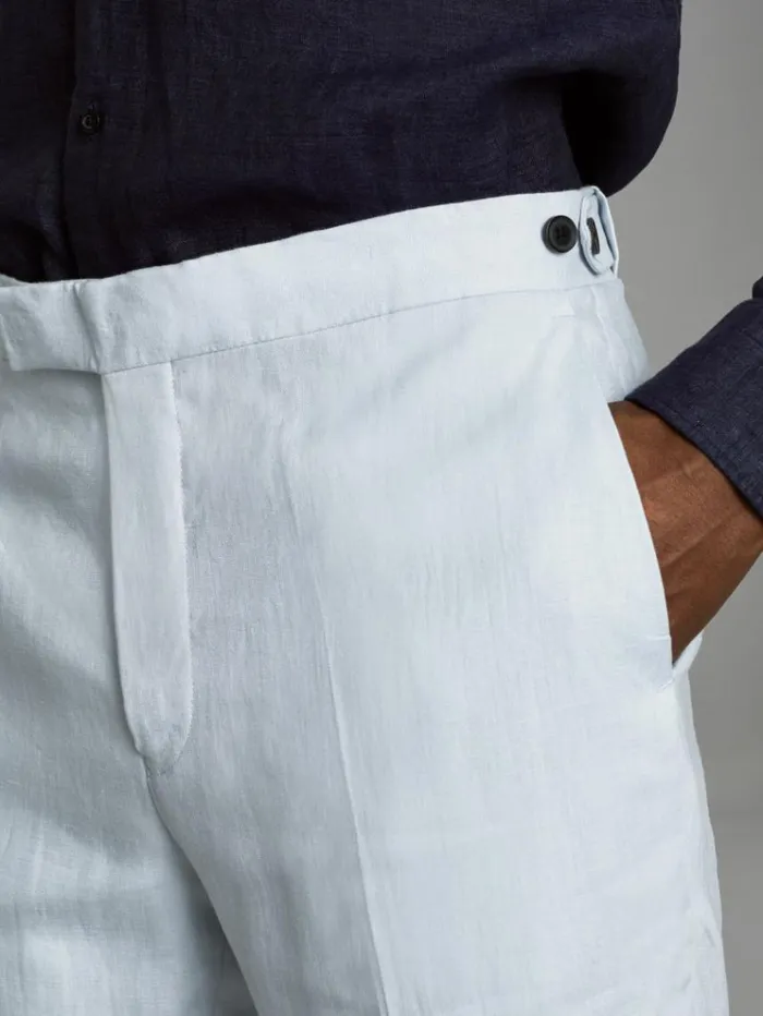 REISS Suits and Tailoring Men Slim Fit Linen Adjuster Trousers Soft Blue