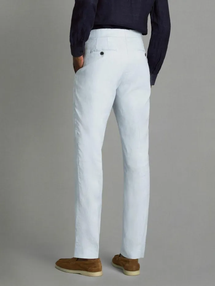 REISS Suits and Tailoring Men Slim Fit Linen Adjuster Trousers Soft Blue
