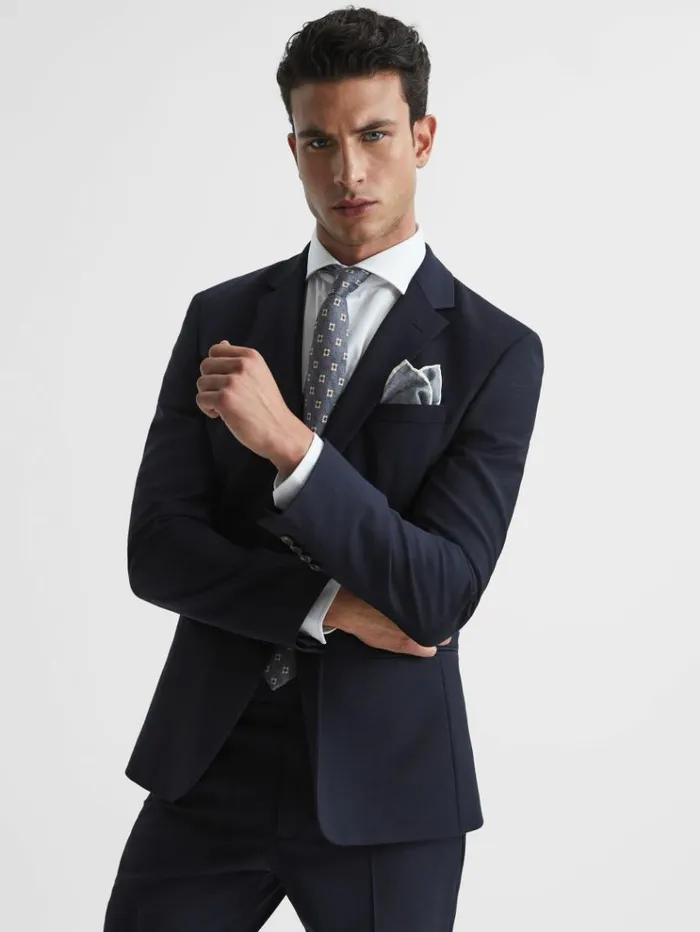 REISS Suits and Tailoring Men Slim Fit Single Breasted Wool Blazer Navy