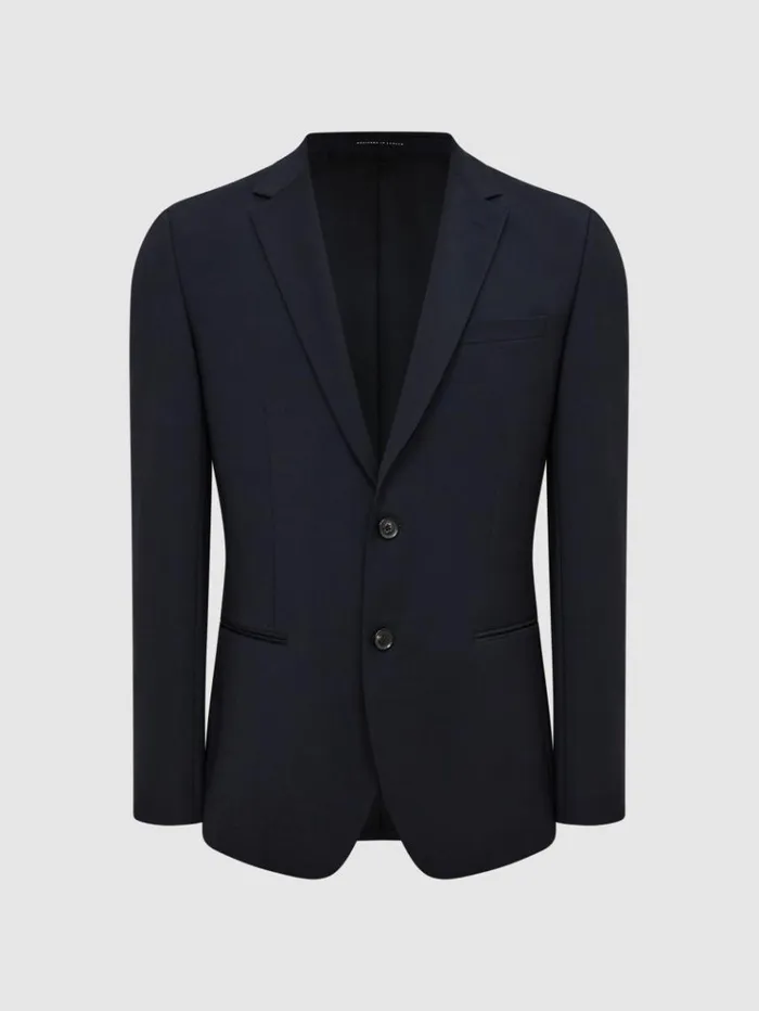 REISS Suits and Tailoring Men Slim Fit Single Breasted Wool Blazer Navy