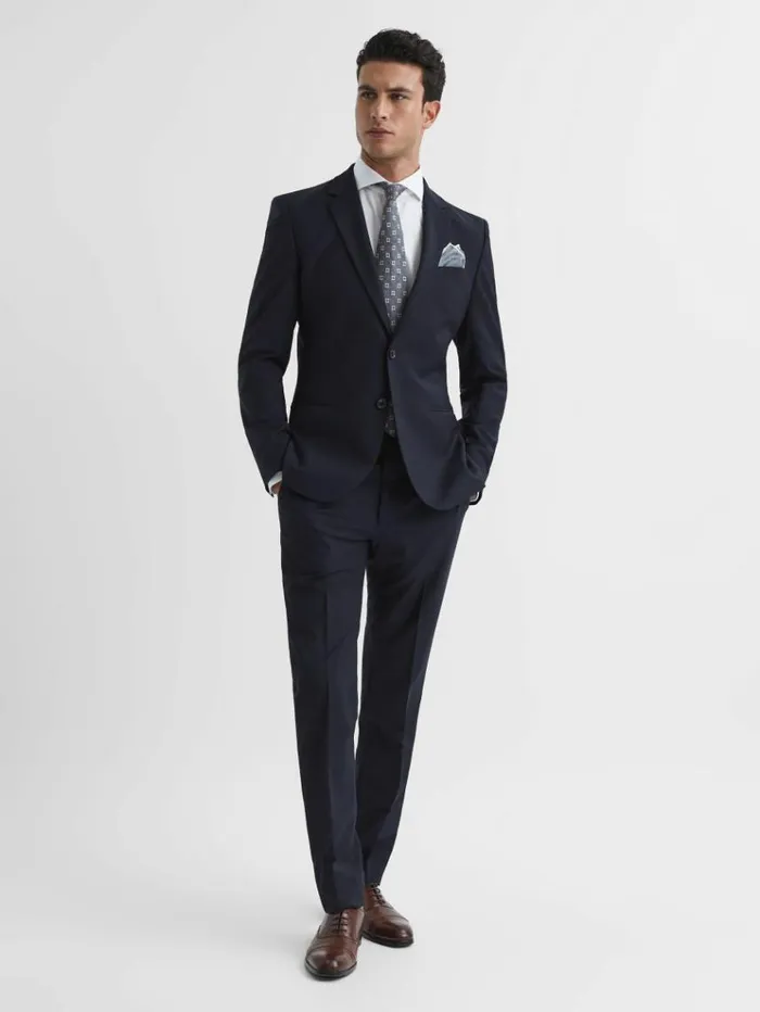 REISS Suits and Tailoring Men Slim Fit Single Breasted Wool Blazer Navy