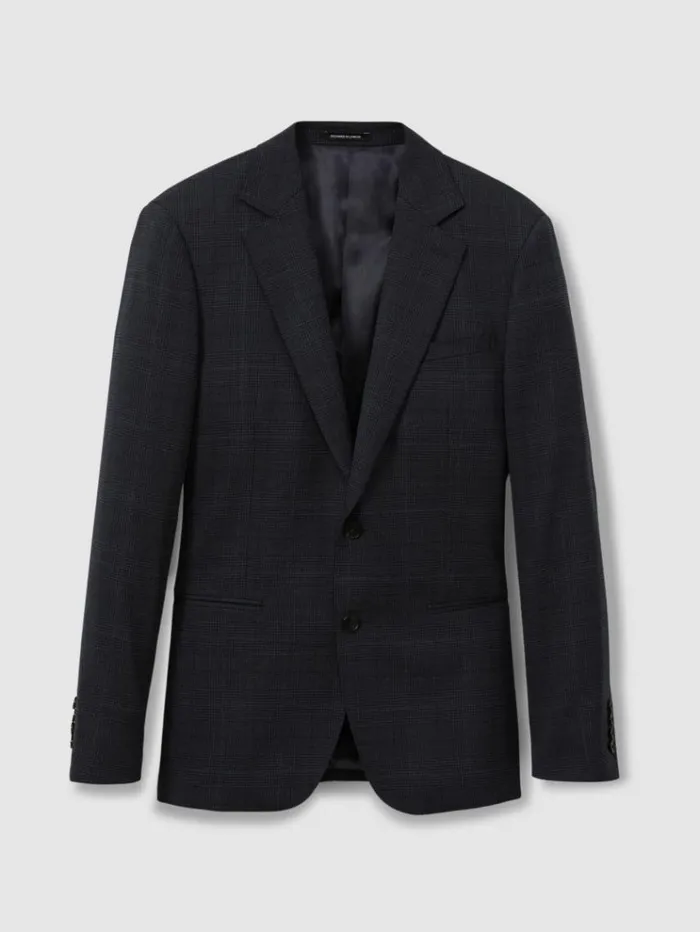 REISS Suits and Tailoring Men Wool Blend Prince Of Wales Check Single Breasted Blazer Navy