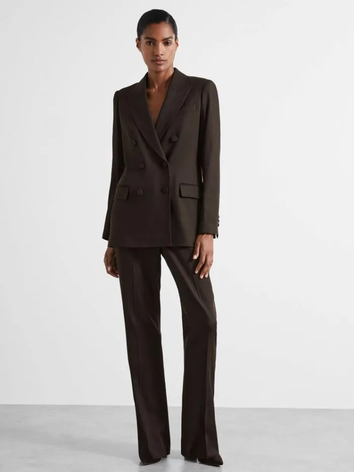 REISS Suits and Tailoring Women Atelier DoubleBreasted VirginWool Blend Suit Jacket Chocolate REISS Suits and Tailoring Women Atelier DoubleBreasted VirginWool Blend Suit Jacket Chocolate