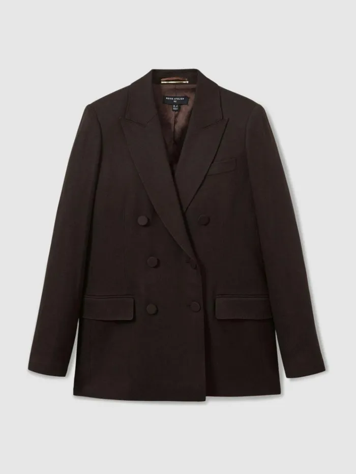 REISS Suits and Tailoring Women Atelier DoubleBreasted VirginWool Blend Suit Jacket Chocolate