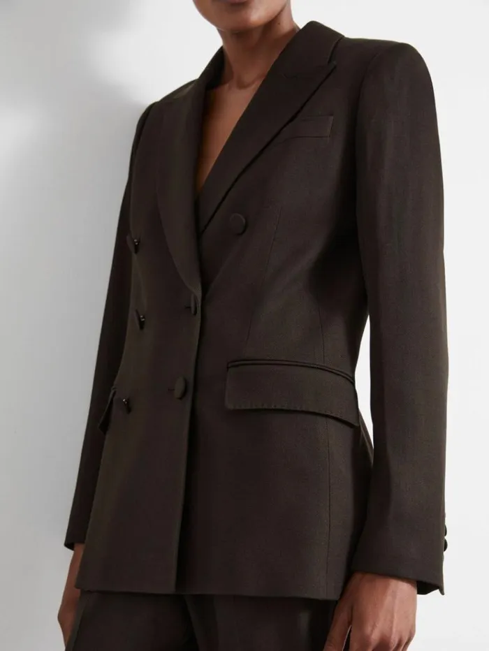 REISS Suits and Tailoring Women Atelier DoubleBreasted VirginWool Blend Suit Jacket Chocolate
