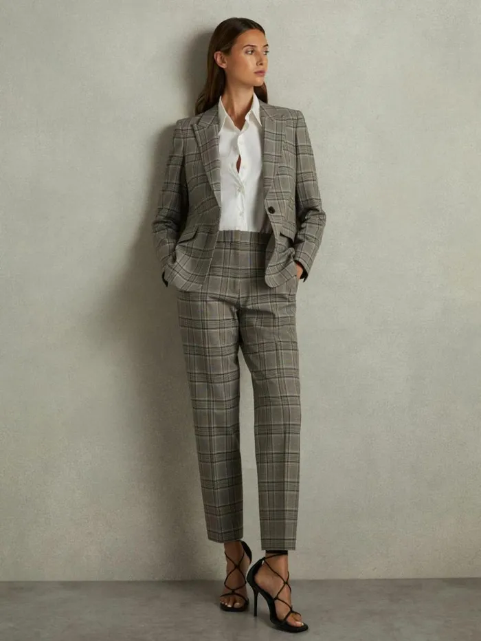 REISS Suits and Tailoring Women Checked Slim Fit Suit Trousers Grey Check