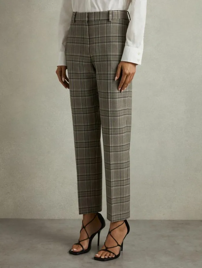 REISS Suits and Tailoring Women Checked Slim Fit Suit Trousers Grey Check