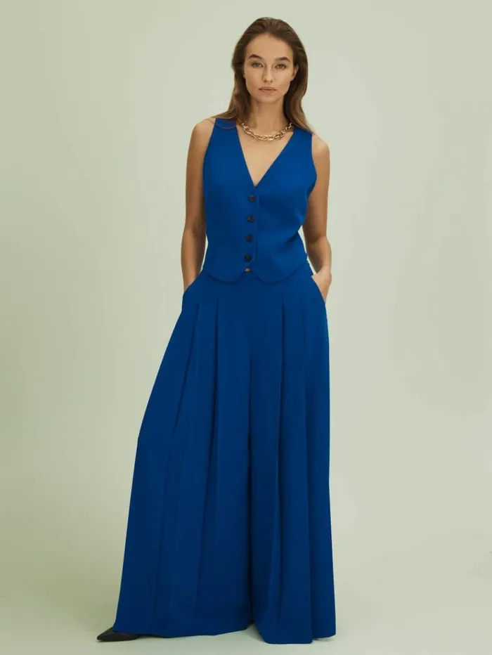 REISS Suits and Tailoring Women Florere Pleated Wide Leg Trousers Bright Blue REISS Suits and Tailoring Women Florere Pleated Wide Leg Trousers Bright Blue
