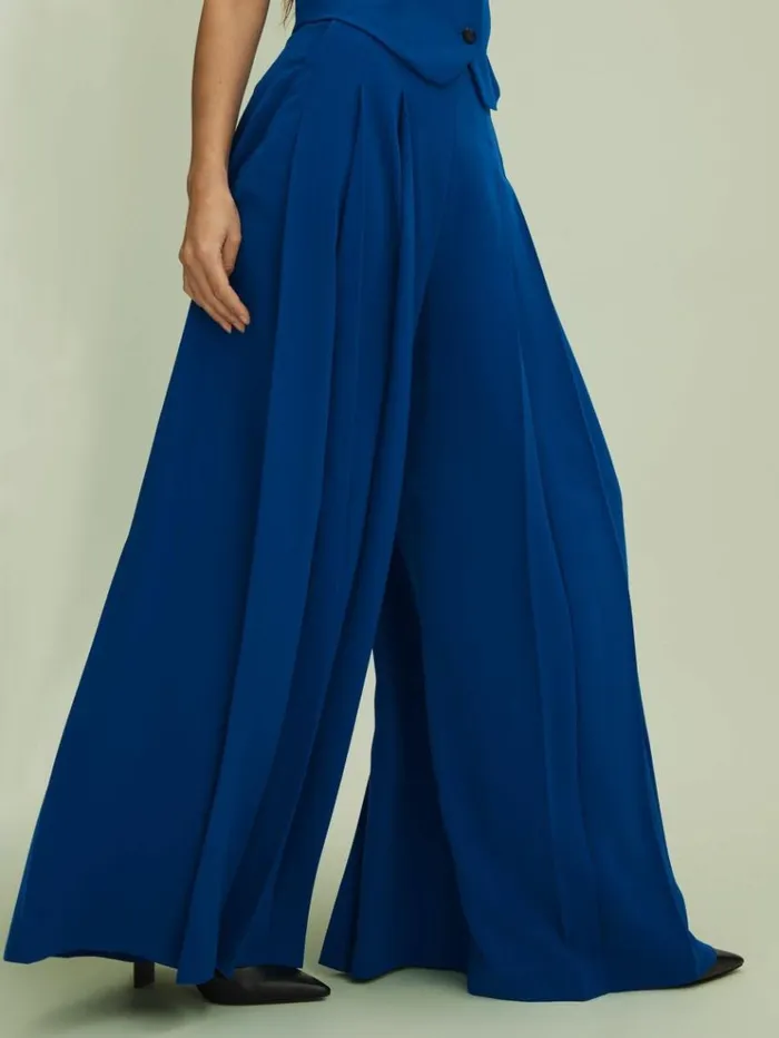 REISS Suits and Tailoring Women Florere Pleated Wide Leg Trousers Bright Blue