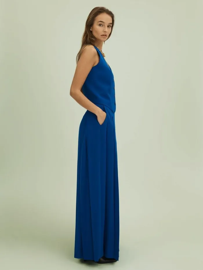 REISS Suits and Tailoring Women Florere Pleated Wide Leg Trousers Bright Blue