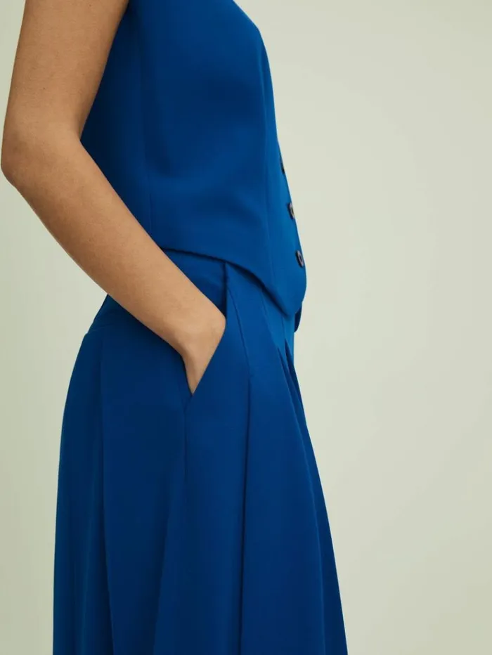 REISS Suits and Tailoring Women Florere Pleated Wide Leg Trousers Bright Blue