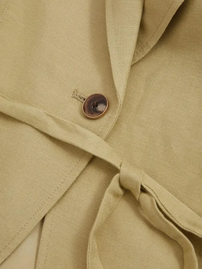 REISS Suits and Tailoring Women Paige Linen Blend Belted Single Breasted Suit Blazer Olive