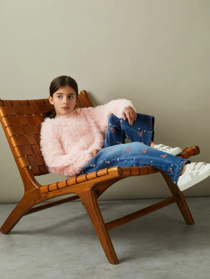 REISS Sweaters Children Fluffy Crew Neck Jumper Pink