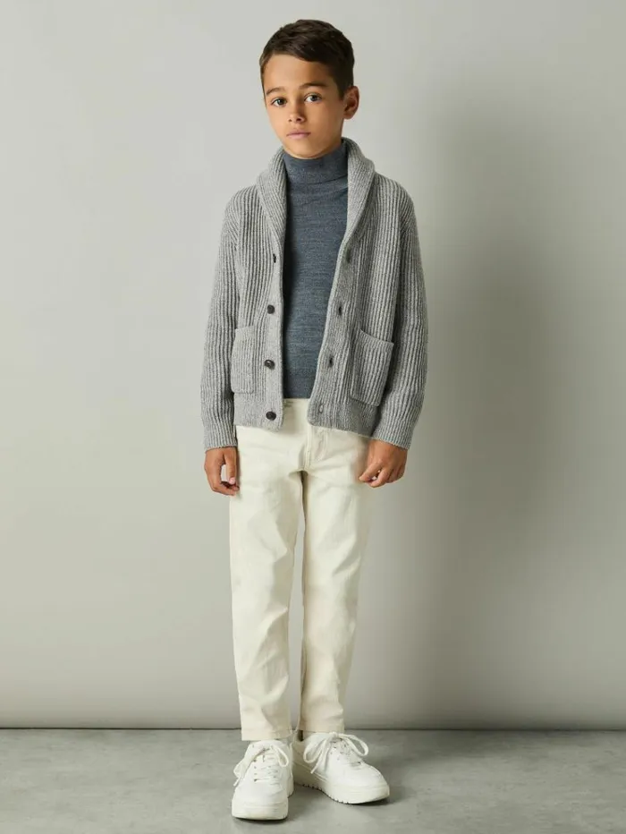 REISS Sweaters Children Shawl Collar Cardigan With Cotton And Wool Grey Melange REISS Sweaters Children Shawl Collar Cardigan With Cotton And Wool Grey Melange