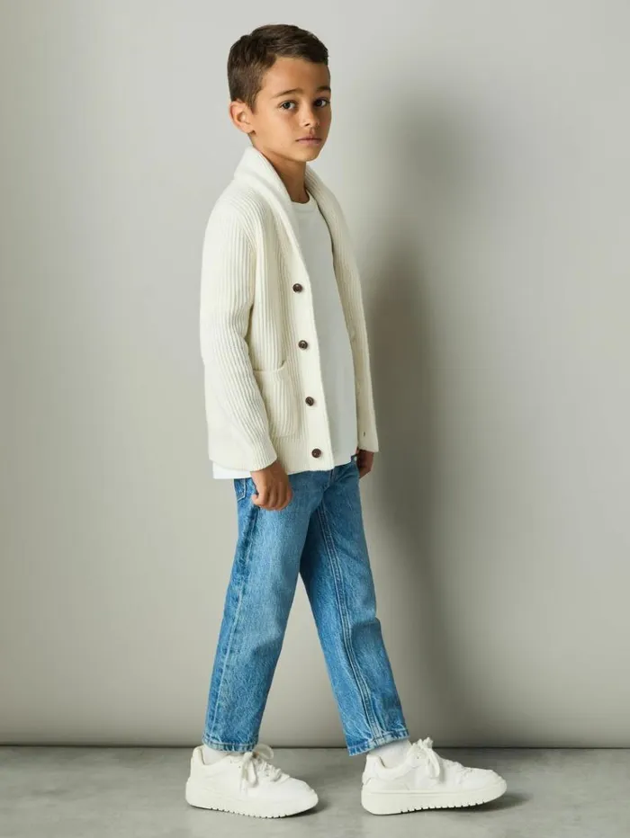 REISS Sweaters Children Shawl Collar Cardigan With Cotton And Wool Off White