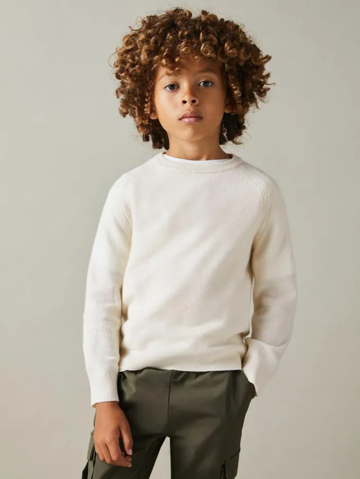 REISS Sweaters Children Wool Blend Crew Neck Jumper Off White