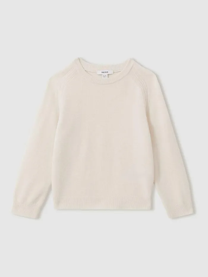 REISS Sweaters Children Wool Blend Crew Neck Jumper Off White