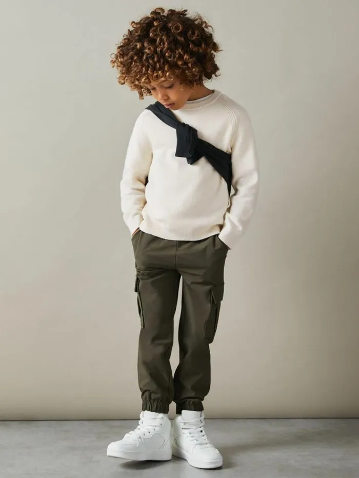 REISS Sweaters Children Wool Blend Crew Neck Jumper Off White