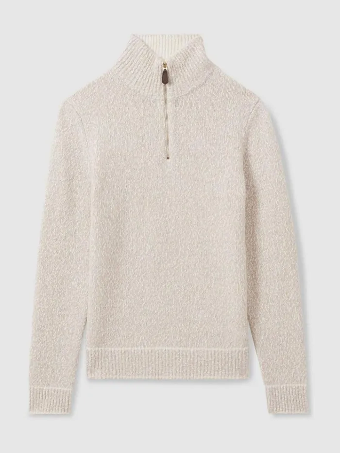 REISS Sweaters Men Marled Cotton And Wool Funnel Neck Jumper Oatmealwhite